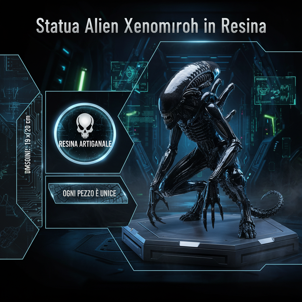 Infografica Statua Alien Xenomorph in Resina - Dimensioni 19x20cm