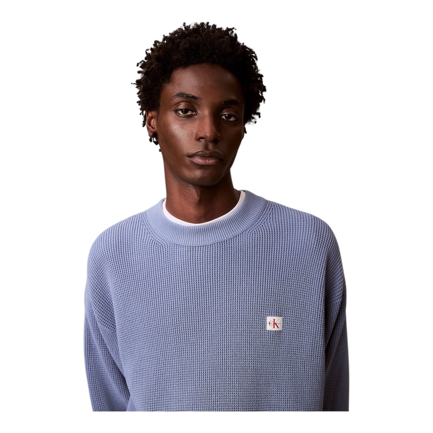 Calvin Klein maglia girocollo da uomo Waffle LV04RD313G C4I Celeste