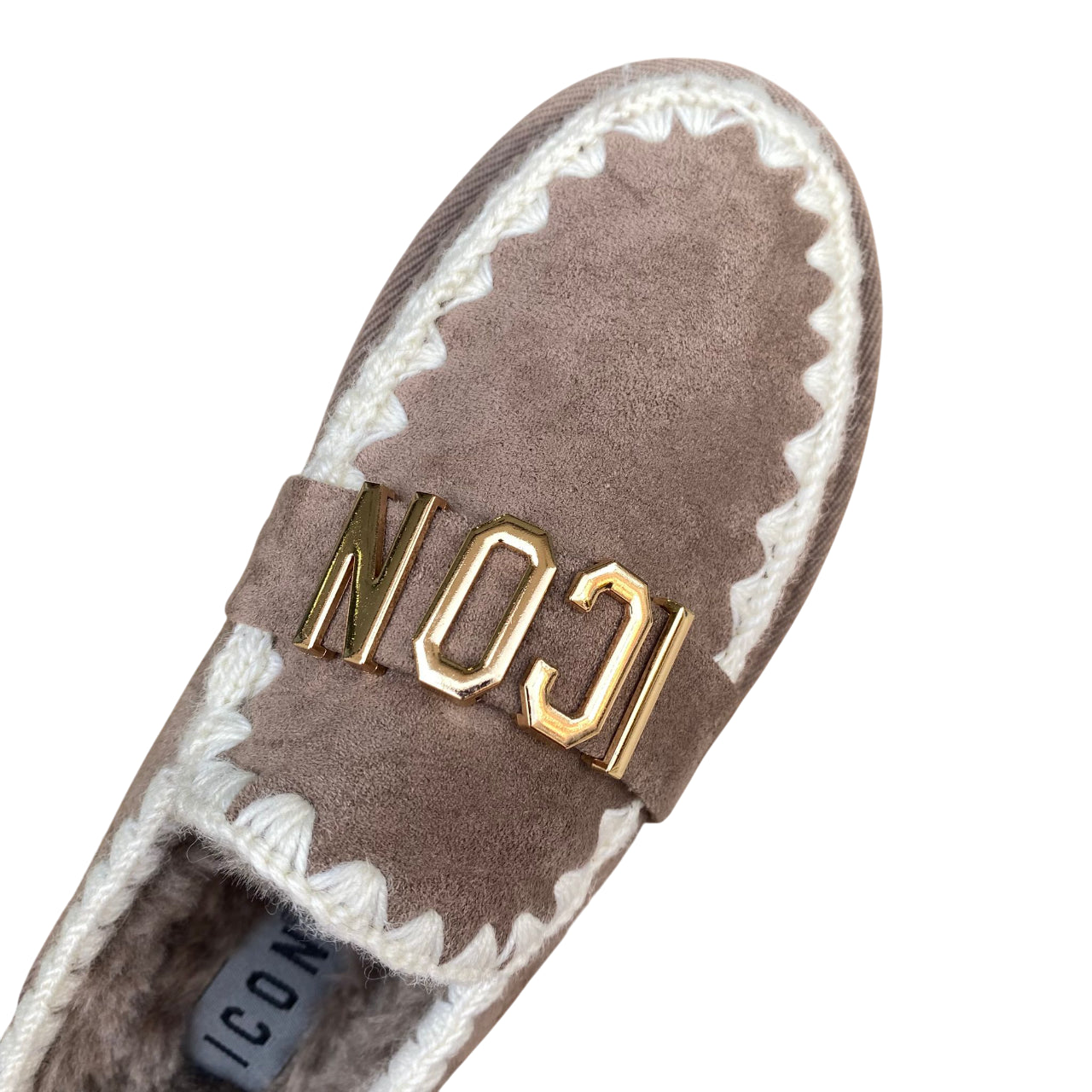 Icon Sabot mocassino donna IC05264SD tortora, nabuk e pelliccia.