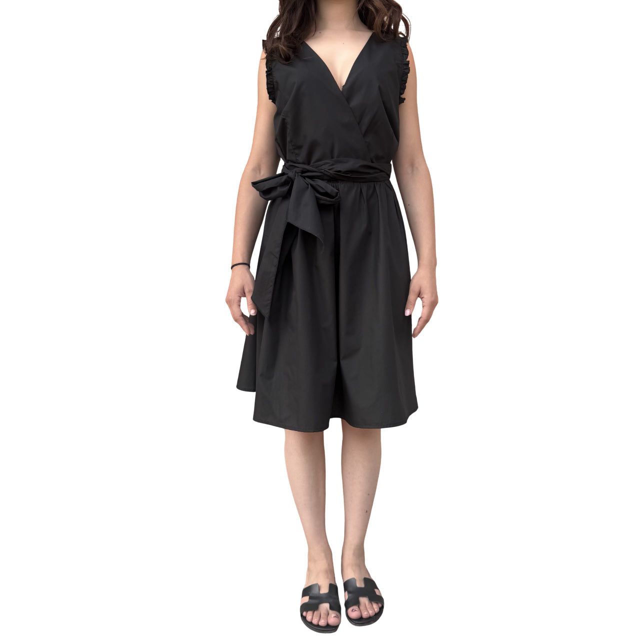 Griffai Abito corto da donna in cotone con scollo incrocio DGP6706 nero